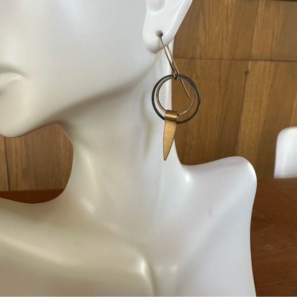 Tiny Circle Sacred Geometry Aztec Art Antique Brass Bohemian Statement Earrings - Picture 5 of 7